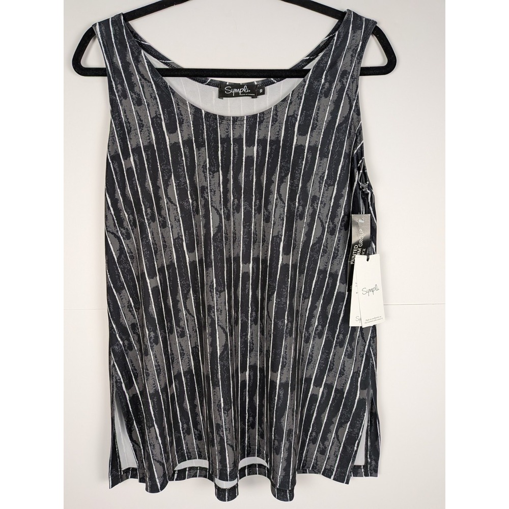 Sympli Go To Tank Relax Black and White Striped New Sz 10 Quiet Luxury